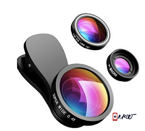 Phone Lens, 【2 Clips】3 in 1 Fisheye Lens, 10X Macro Lens + 180 Degree Fisheye Lens + 0.4X Wide Angle Lens, Cell Phone Lens Camera Lens Kits for iPhone 7, 6s, 6, 5s