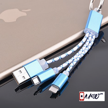 Micro USB Charging Cable with Keychain for iPhone 7 7 Plus, 6s,6s Plus,6,6 Plus(Blue Silver Gold)