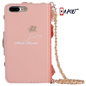 Leather Wallet Case iPhone 6 Plus,iPhone 6S Plus Women HandBag Case with Chian,Gostyle Fashionable Luxury Pink Rose Flower Pattern PU Flip Magnetic Case with Credit Card Holder and Wristlet Strap.