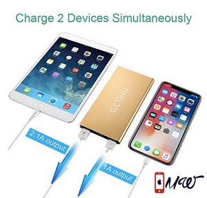 GETIHU 10000 mAh Portable Power Bank with 2 USB Ports Mobile Charger External Battery Backup Ultra Slim Thin Powerbank for iPhone 8 7 6s 6 Plus 5s 5