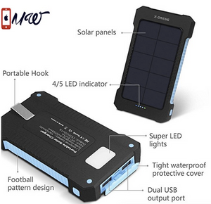 Solar Chargers,X-DNENG 10000mAh Portable Solar Power Bank High Efficiency Sunpower Cellphone Chargers Rain-resistant Dirt/Shockproof Backup with Dual USB Port Solar Battery Charger for USB Devices