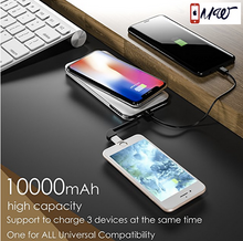 Wireless Charger Power Bank, Qi Wireless Charging 10000mAh External Battery Pack with Built in Micro Cable and Lightning Adapter for iPhone X,iPhone 8/8+