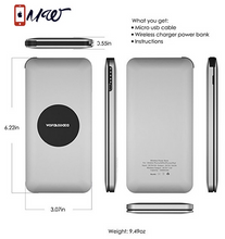 Wireless Charger Power Bank, Qi Wireless Charging 10000mAh External Battery Pack with Built in Micro Cable and Lightning Adapter for iPhone X,iPhone 8/8+